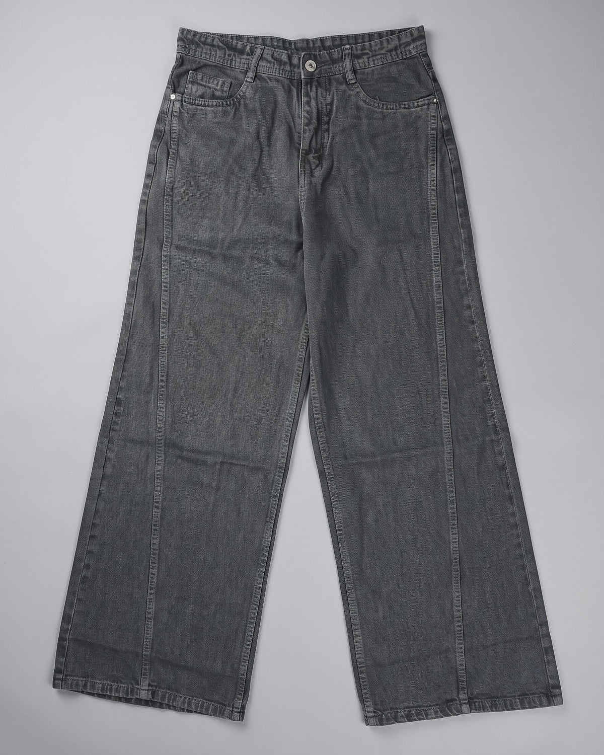 Seamed Wide-Leg Jeans – Washed Black