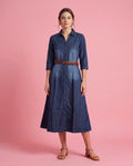Denim Button-Through Midi Dress – Dark Indigo