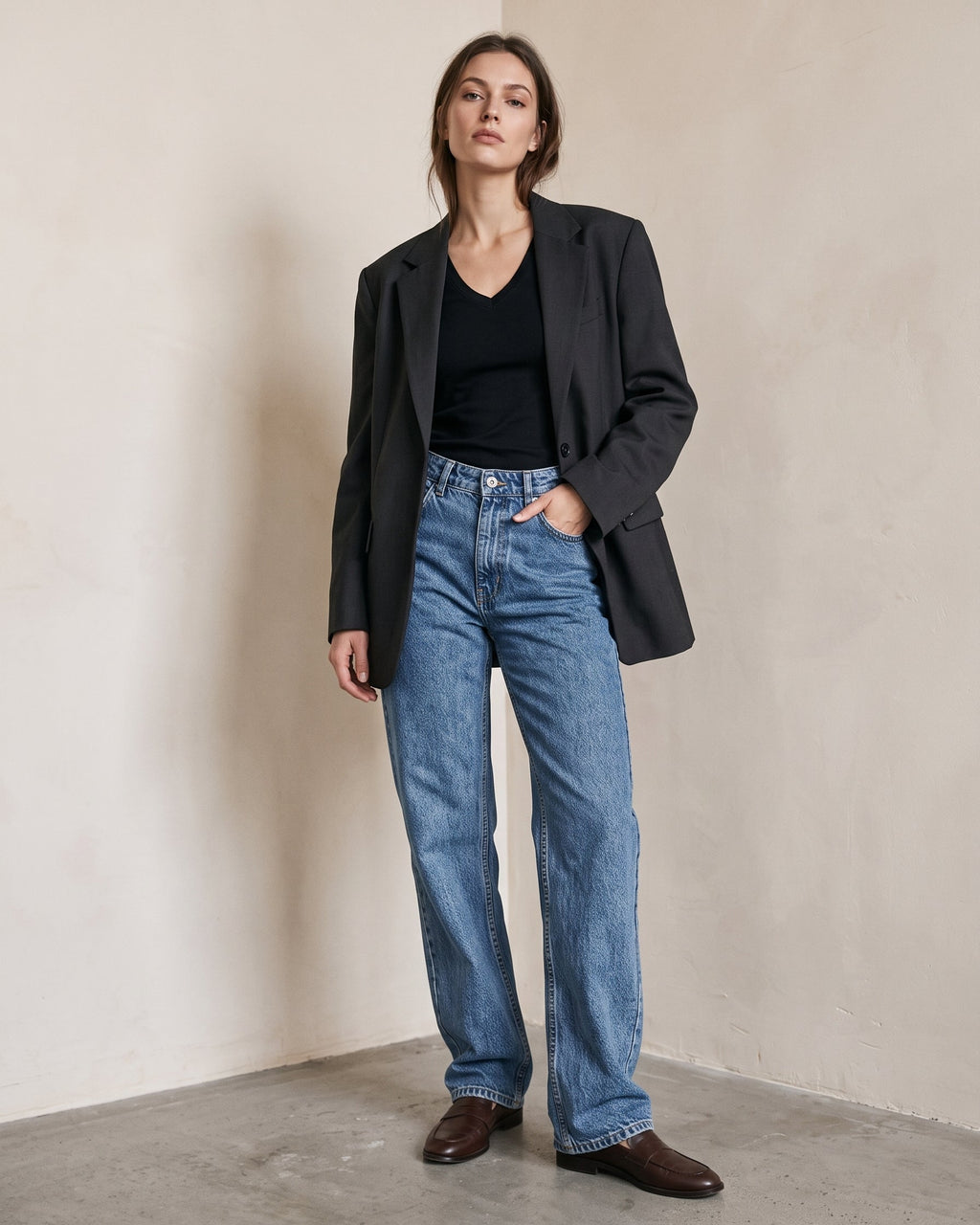 Stonewash Straight-Leg Jeans – Mid Blue