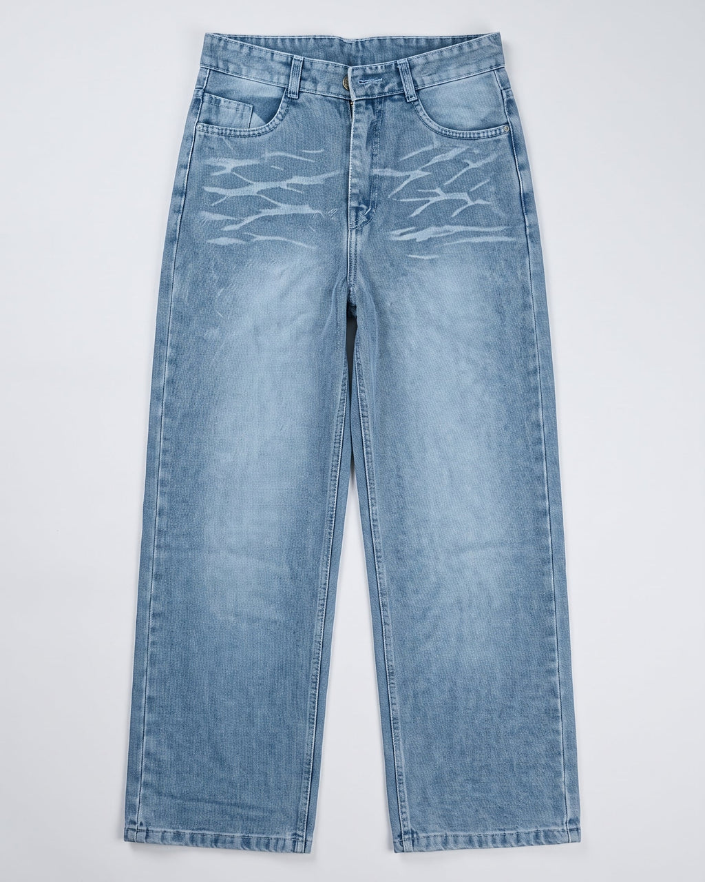 Whiskered Straight-Leg Jeans – Mid Blue