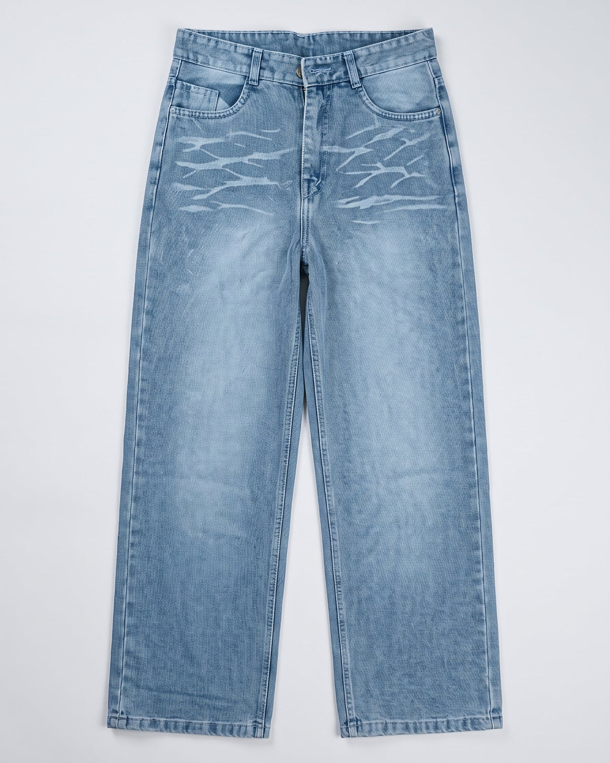 Whiskered Straight-Leg Jeans – Mid Blue