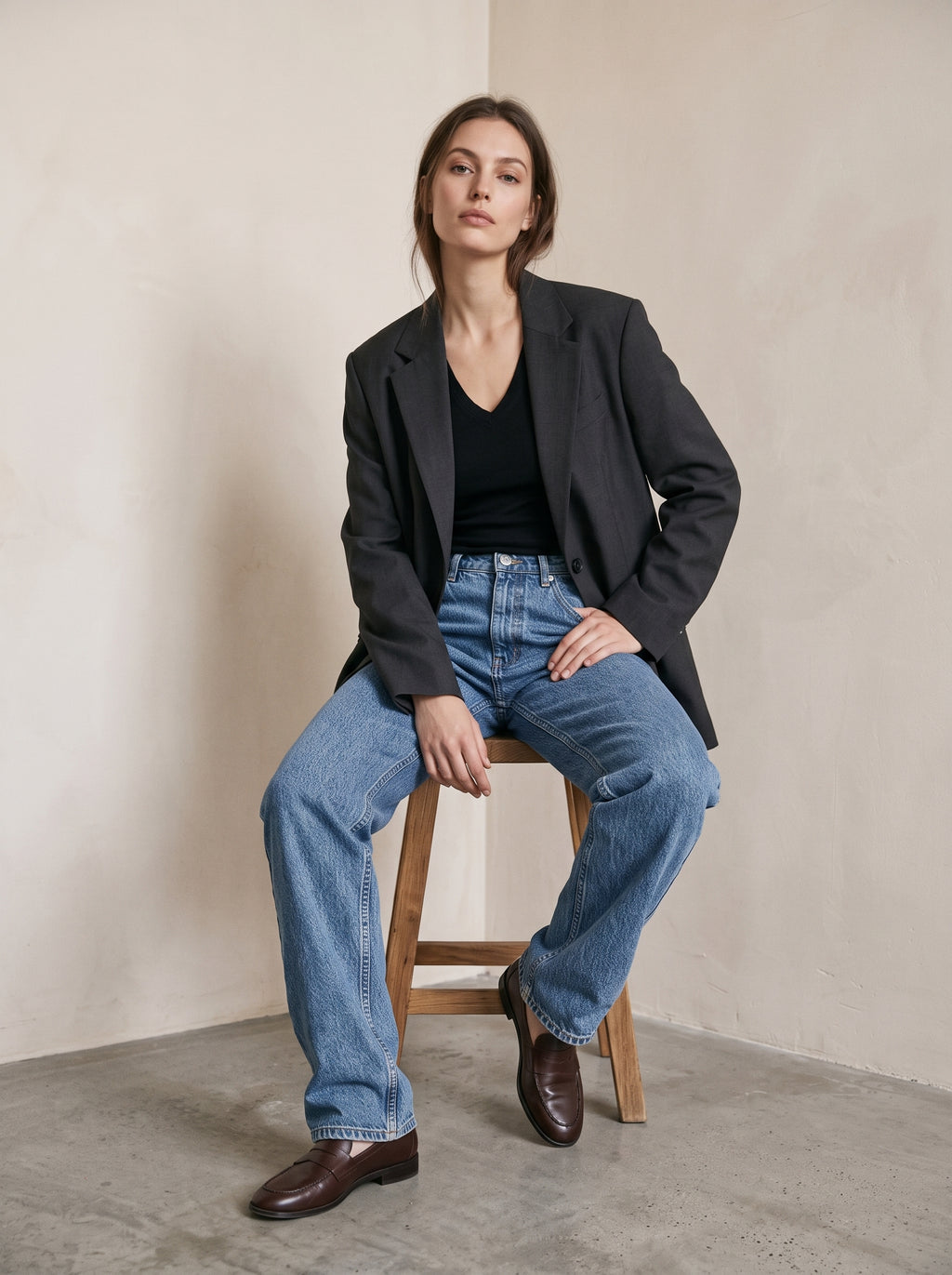 Stonewash Straight-Leg Jeans – Mid Blue