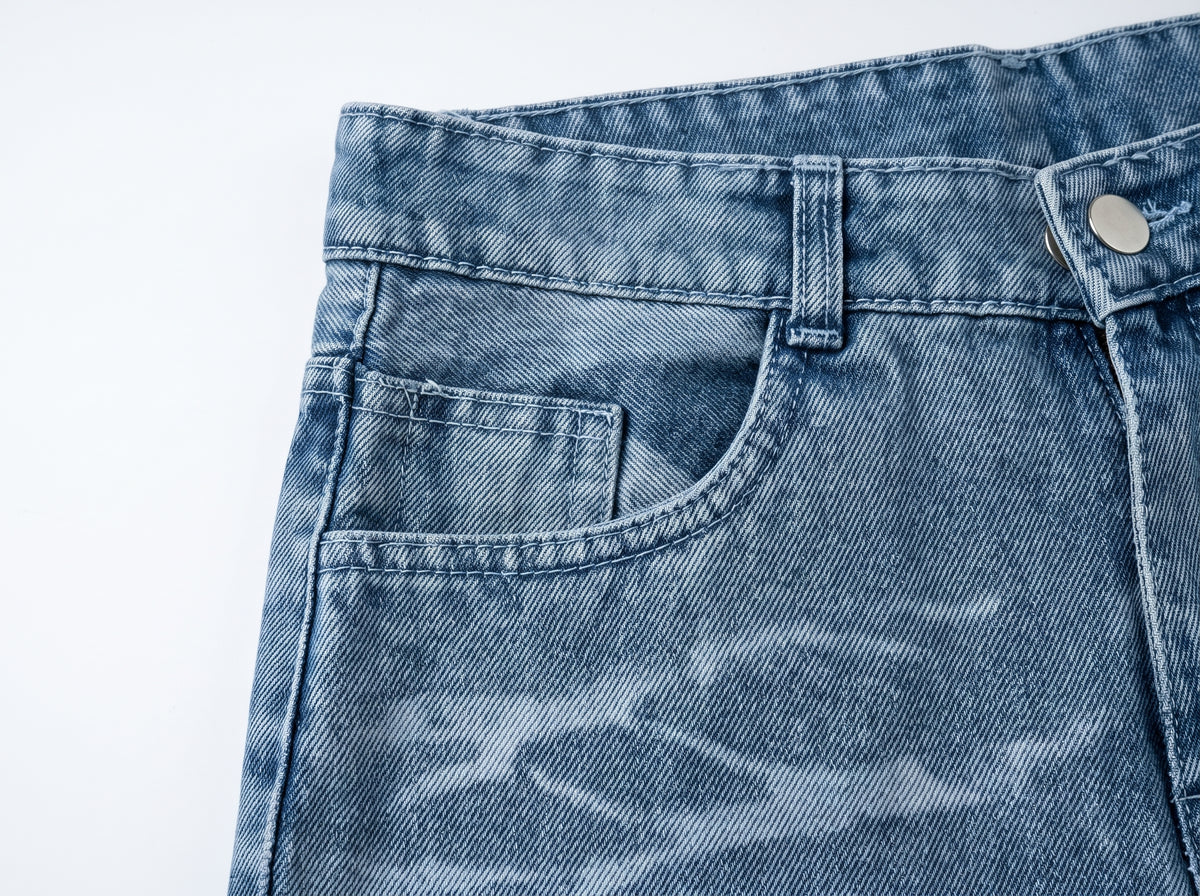 Whiskered Straight-Leg Jeans – Mid Blue