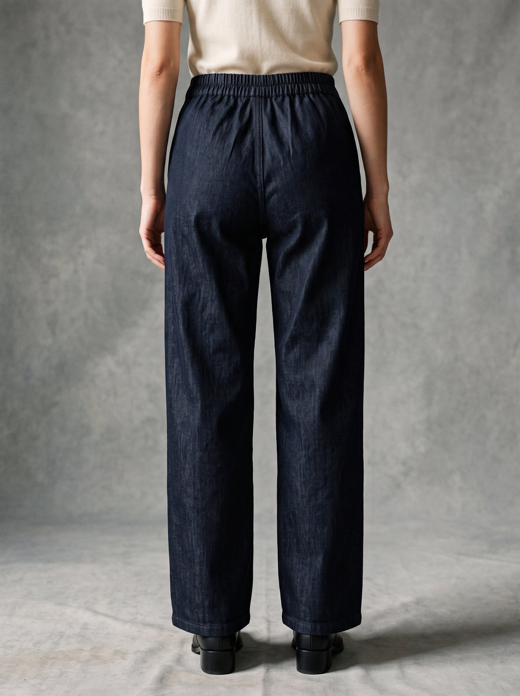 Belted Wide-Leg Denim Trousers – Dark Indigo