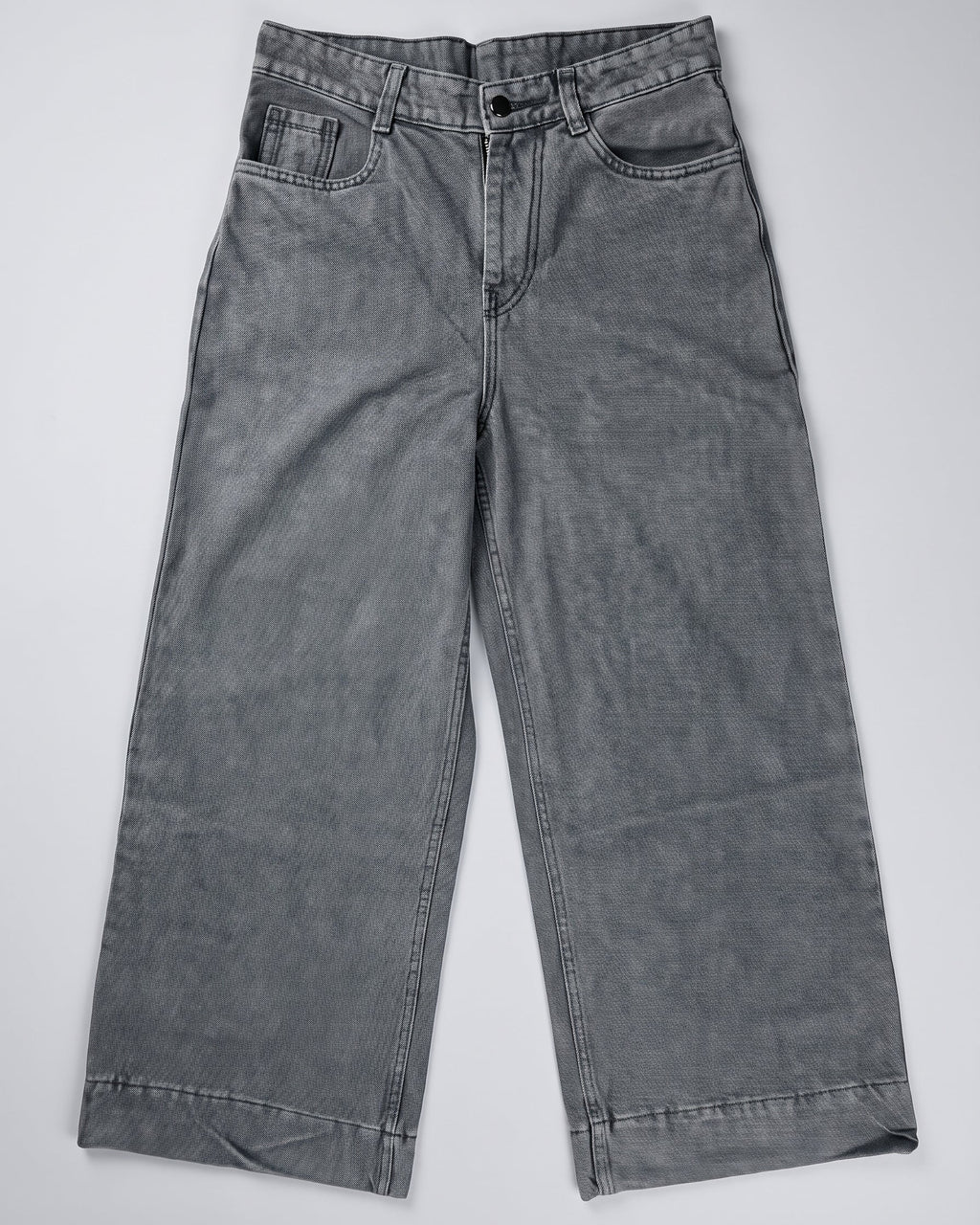 High-Rise Wide-Leg Cropped Jeans – Washed Grey