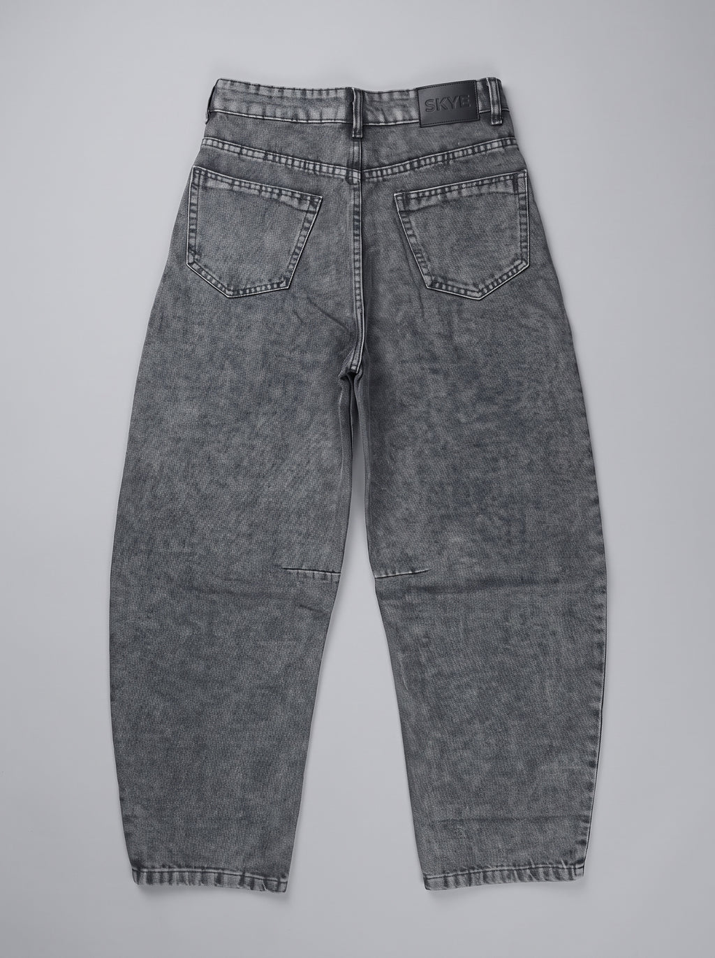 Acid Wash Barrel-Leg Jeans – Slate Grey