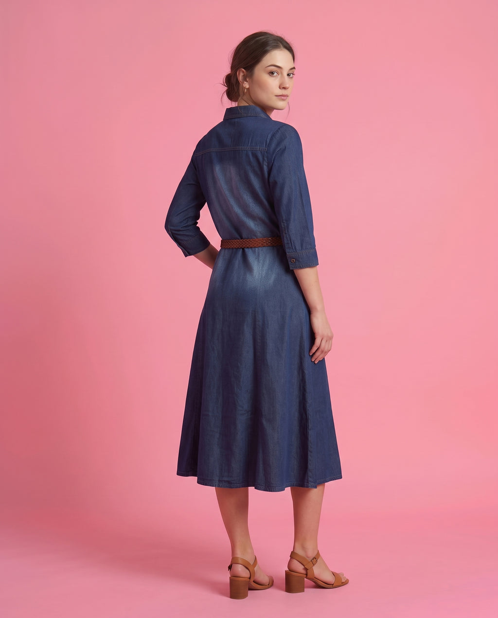 Denim Button-Through Midi Dress – Dark Indigo