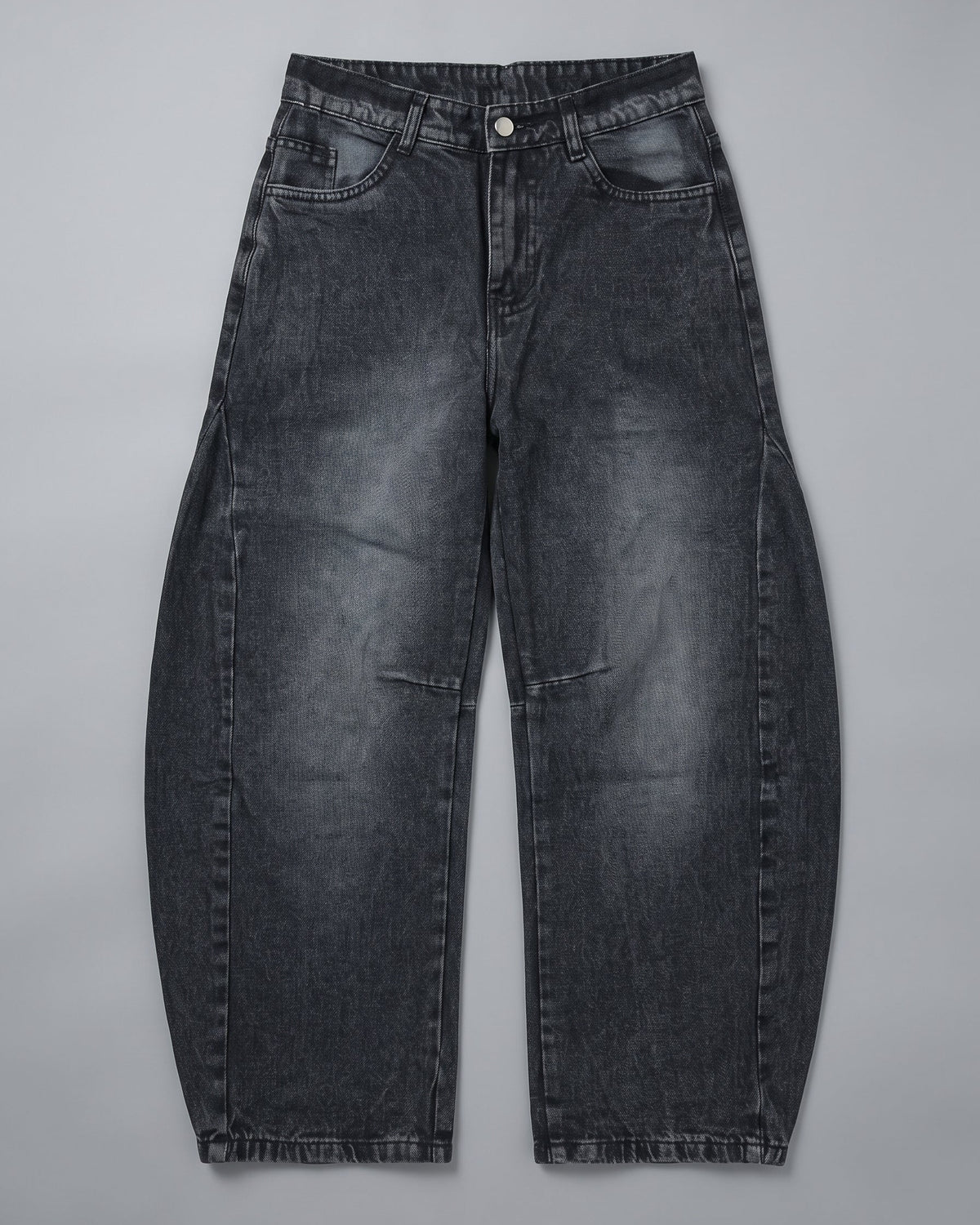 Faded Barrel-Leg Jeans – Charcoal Black