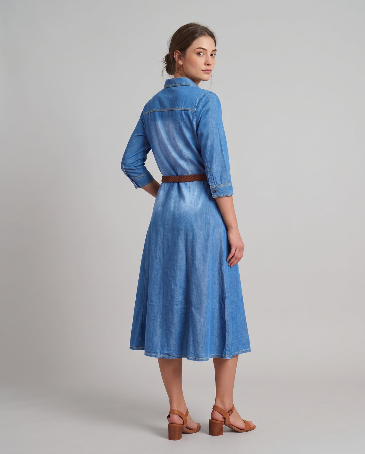 Denim Button-Through Midi Dress – Dark Indigo