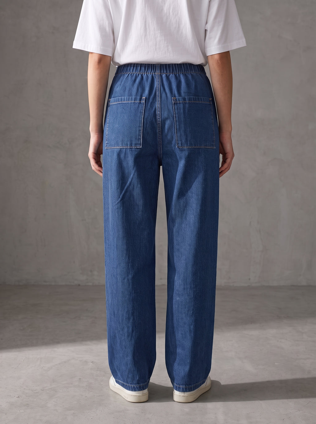Drawstring Wide-Leg Denim Pants – Indigo