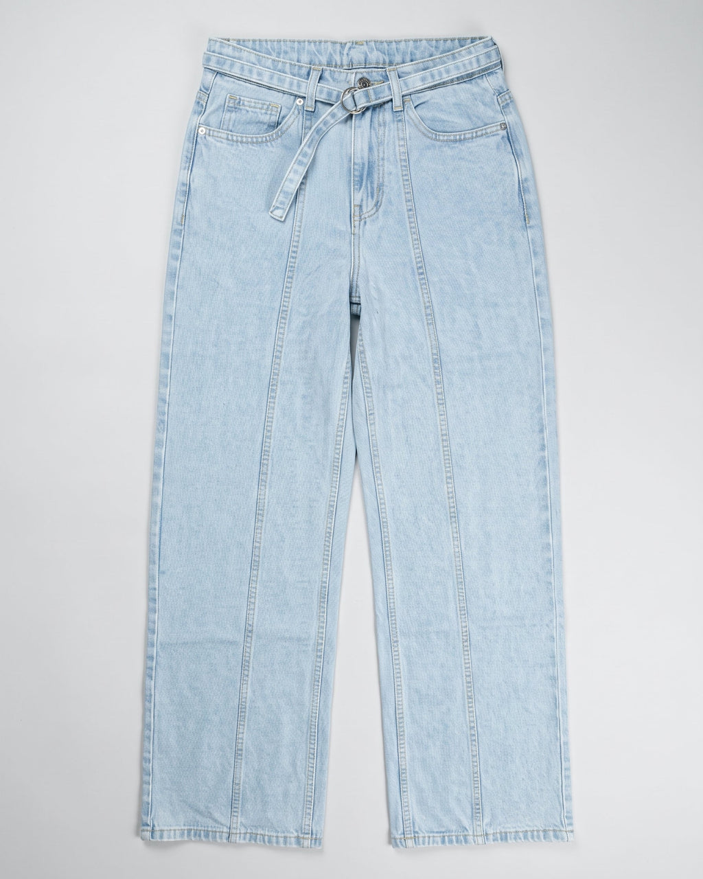 Belted Seamed Straight-Leg Jeans – Bleach Blue
