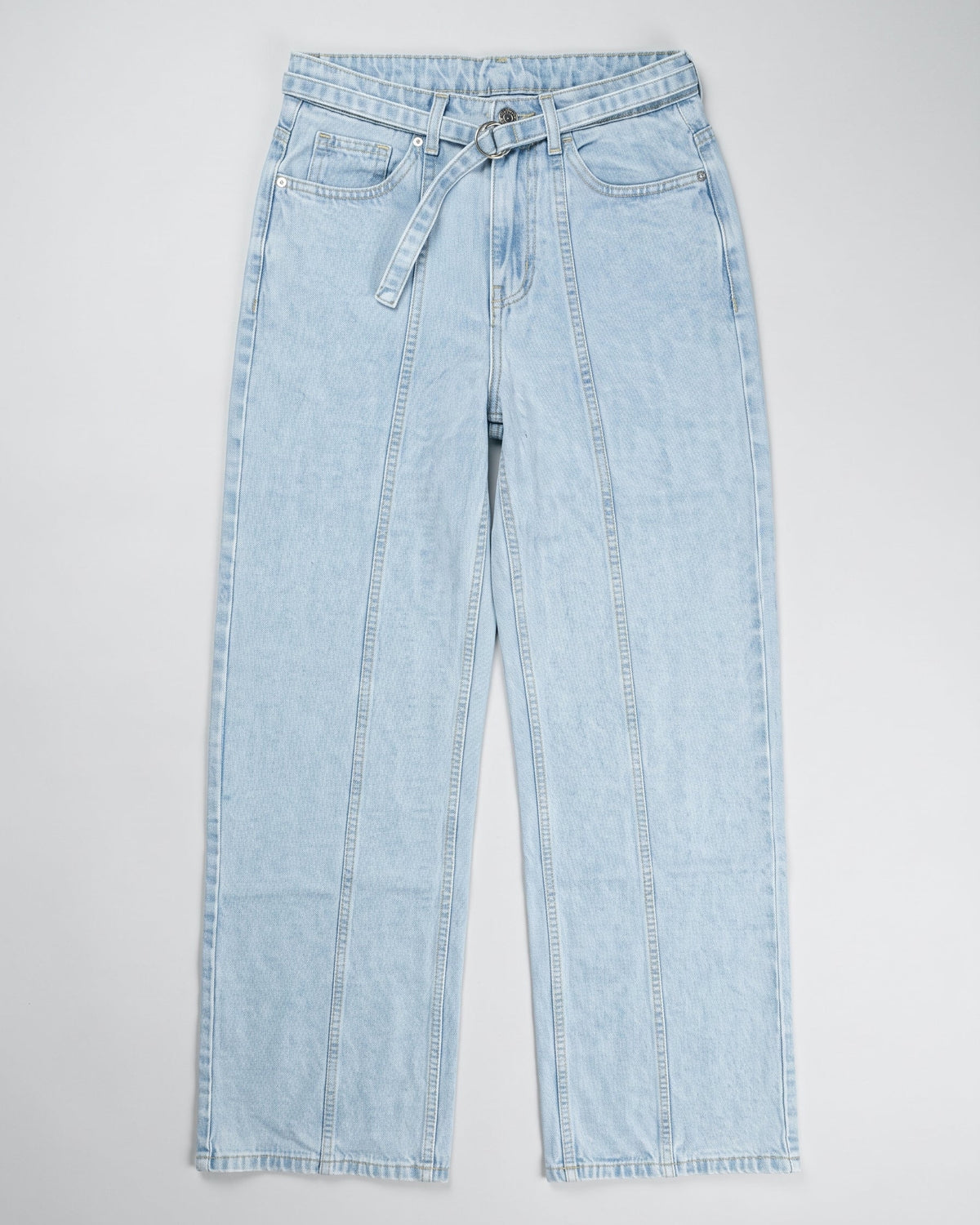 Belted Seamed Straight-Leg Jeans – Bleach Blue