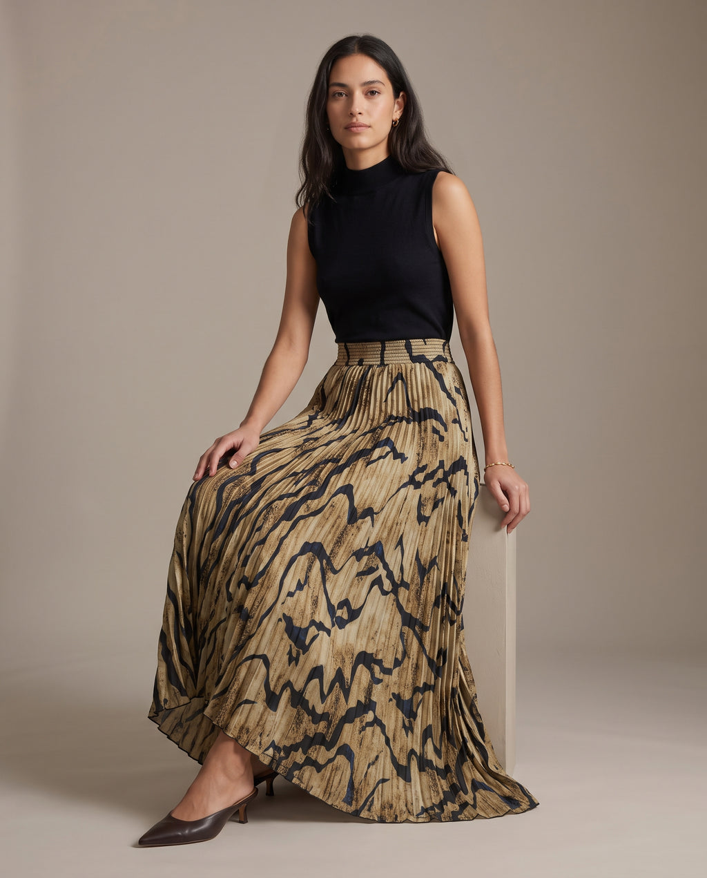 Sand Tiger Stripe Pleated Maxi Skirt