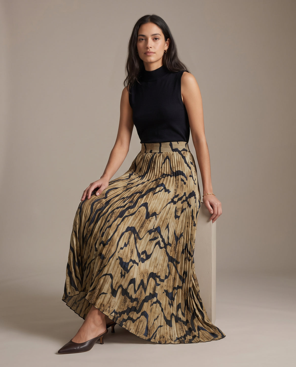 Sand Tiger Stripe Pleated Maxi Skirt