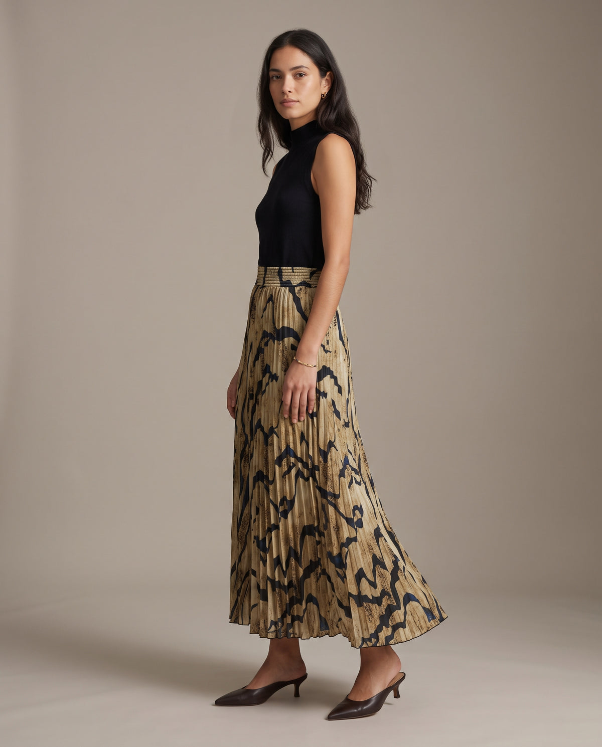 Sand Tiger Stripe Pleated Maxi Skirt