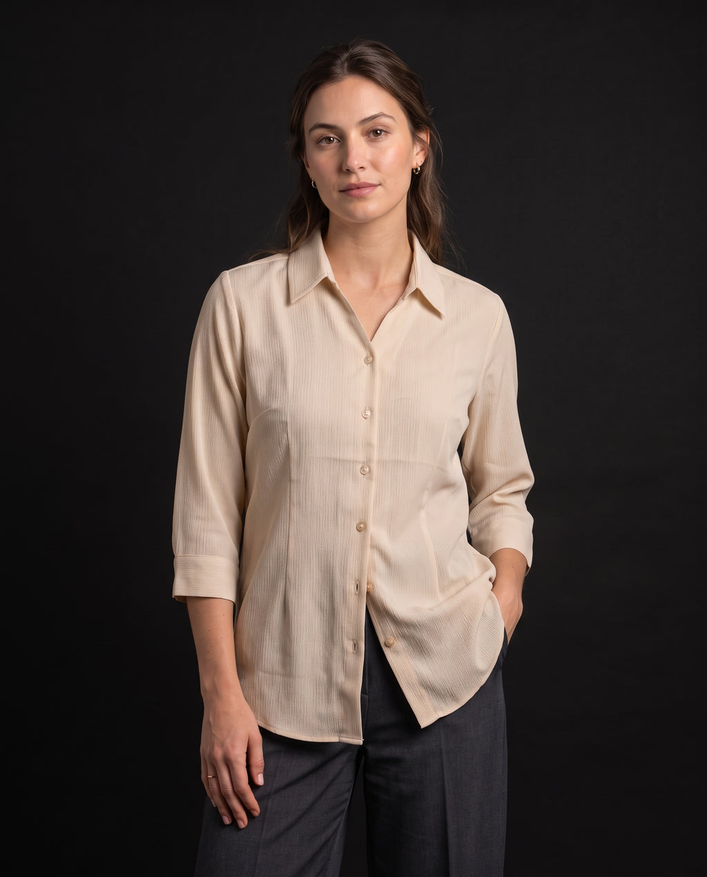 Tailored Satin-Touch Shirt - Beige