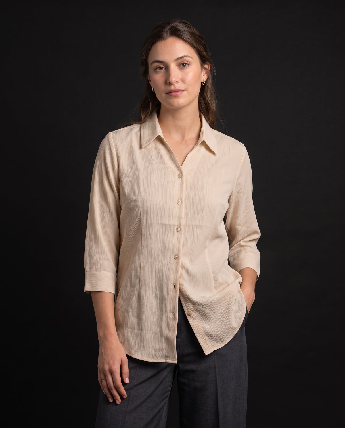 Tailored Satin-Touch Shirt - Beige