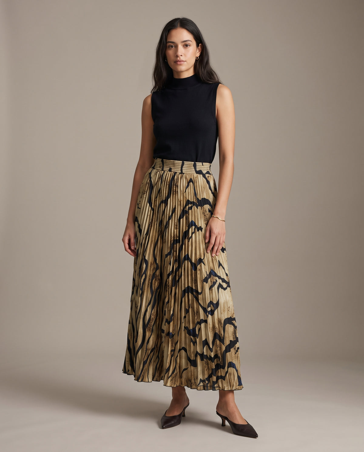 Sand Tiger Stripe Pleated Maxi Skirt