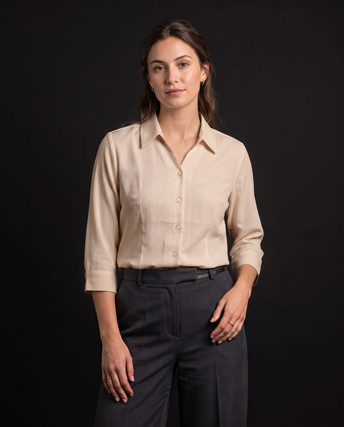 Tailored Satin-Touch Shirt - Beige