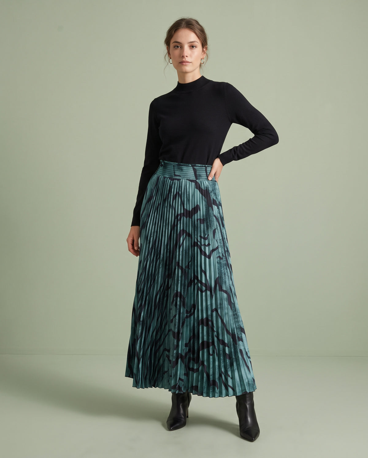 Slate Tiger Stripe Pleated Maxi Skirt