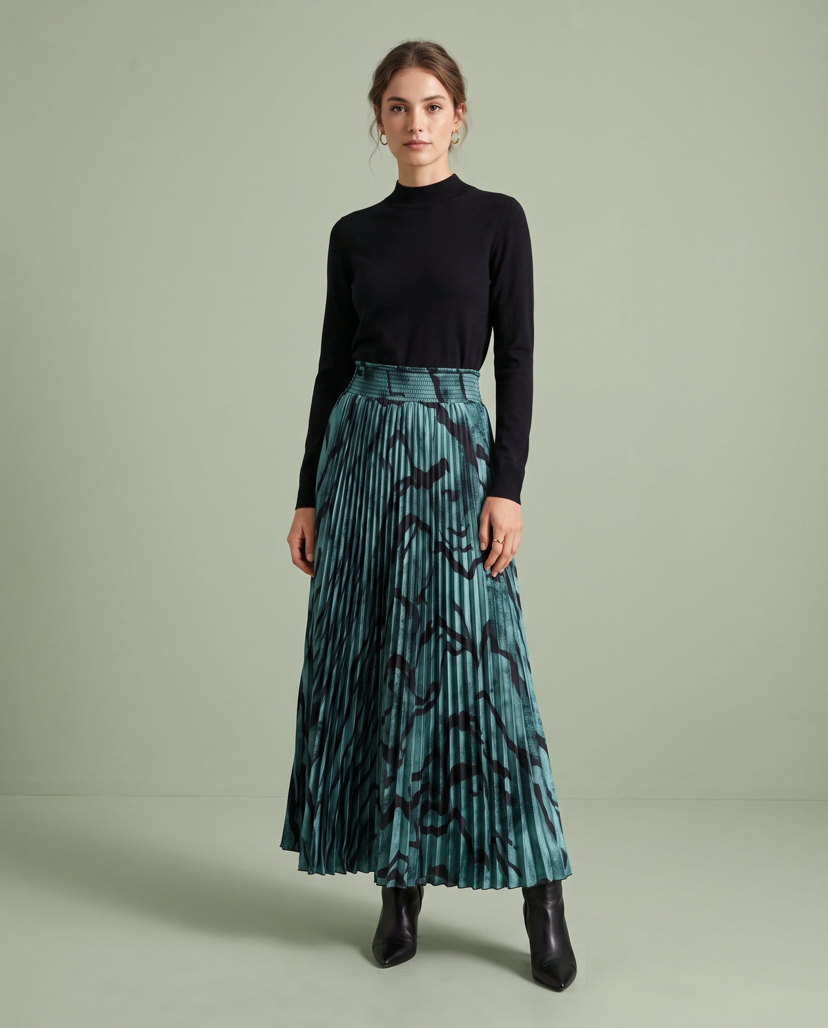 Slate Tiger Stripe Pleated Maxi Skirt