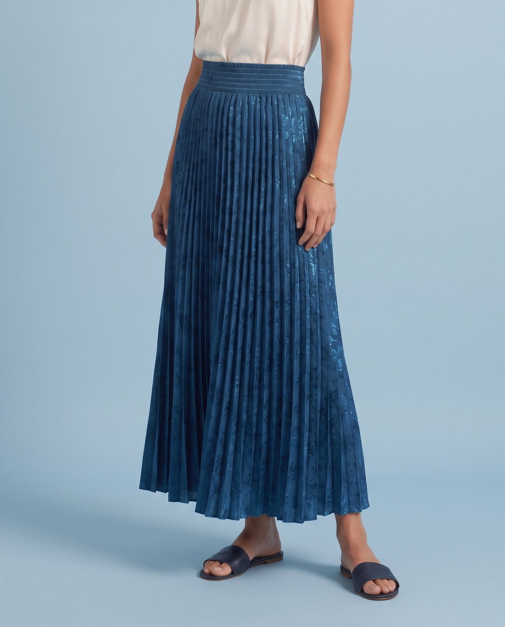 Jacquard_Pleated Maxi Skirt (blue)