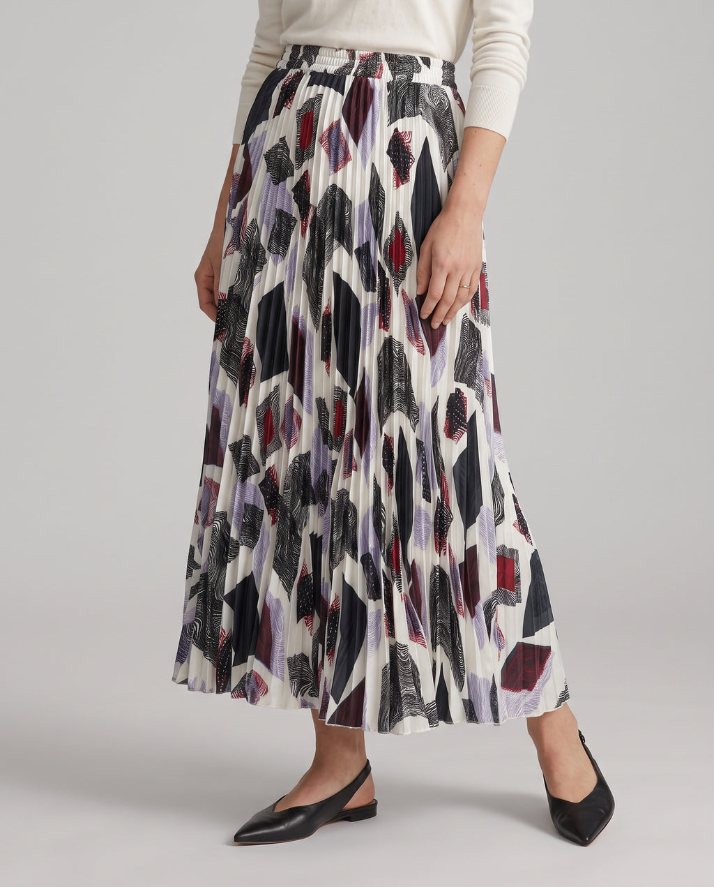 Monochrome Mosaic Pleated Maxi Skirt