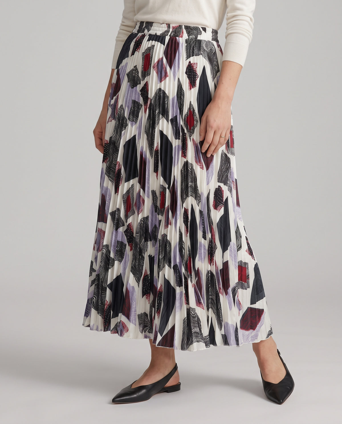 Monochrome Mosaic Pleated Maxi Skirt