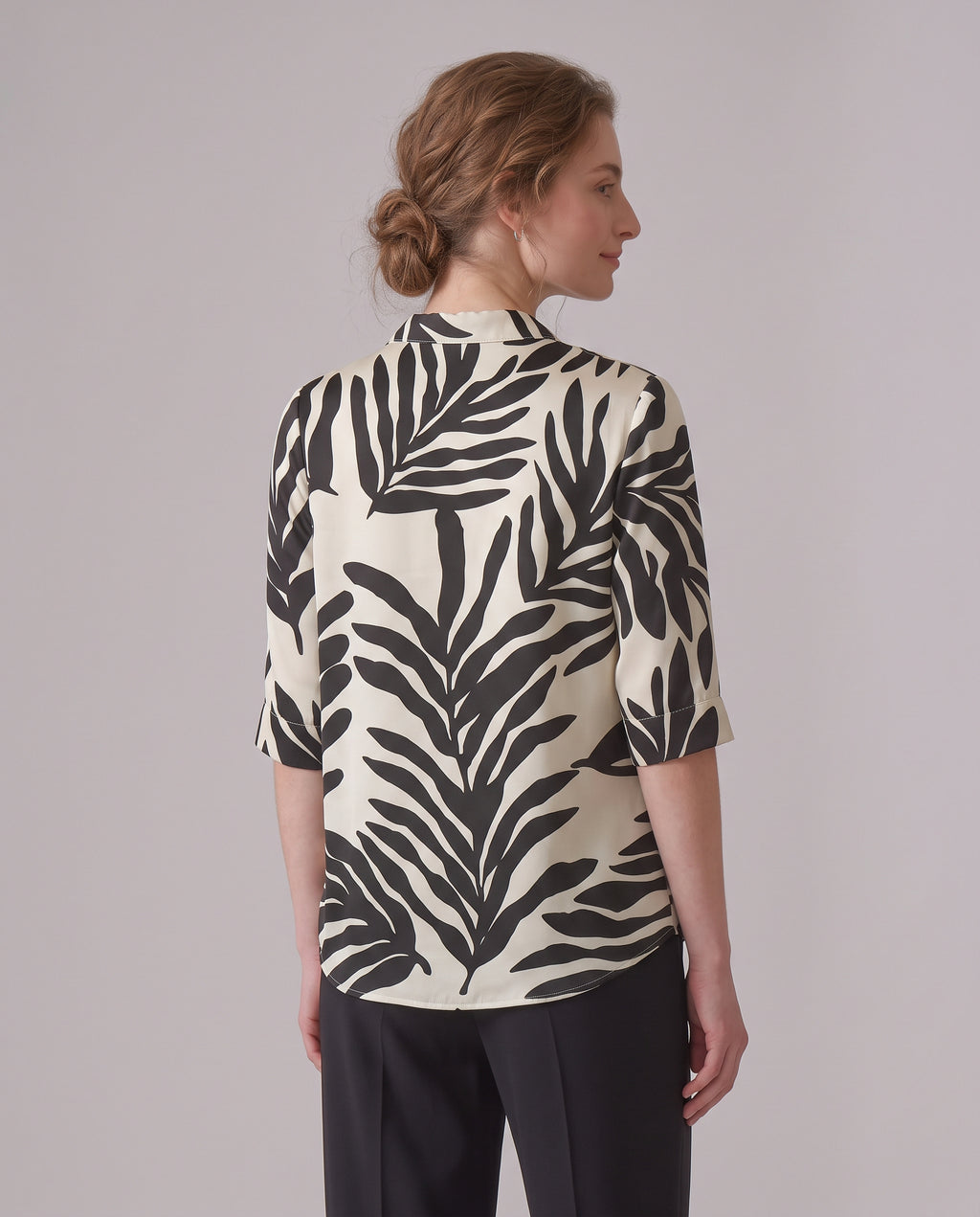 The Palm Leaf Print Blouse – Black & Ivory