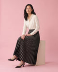 Pleated Satin Maxi Skirt (Black)