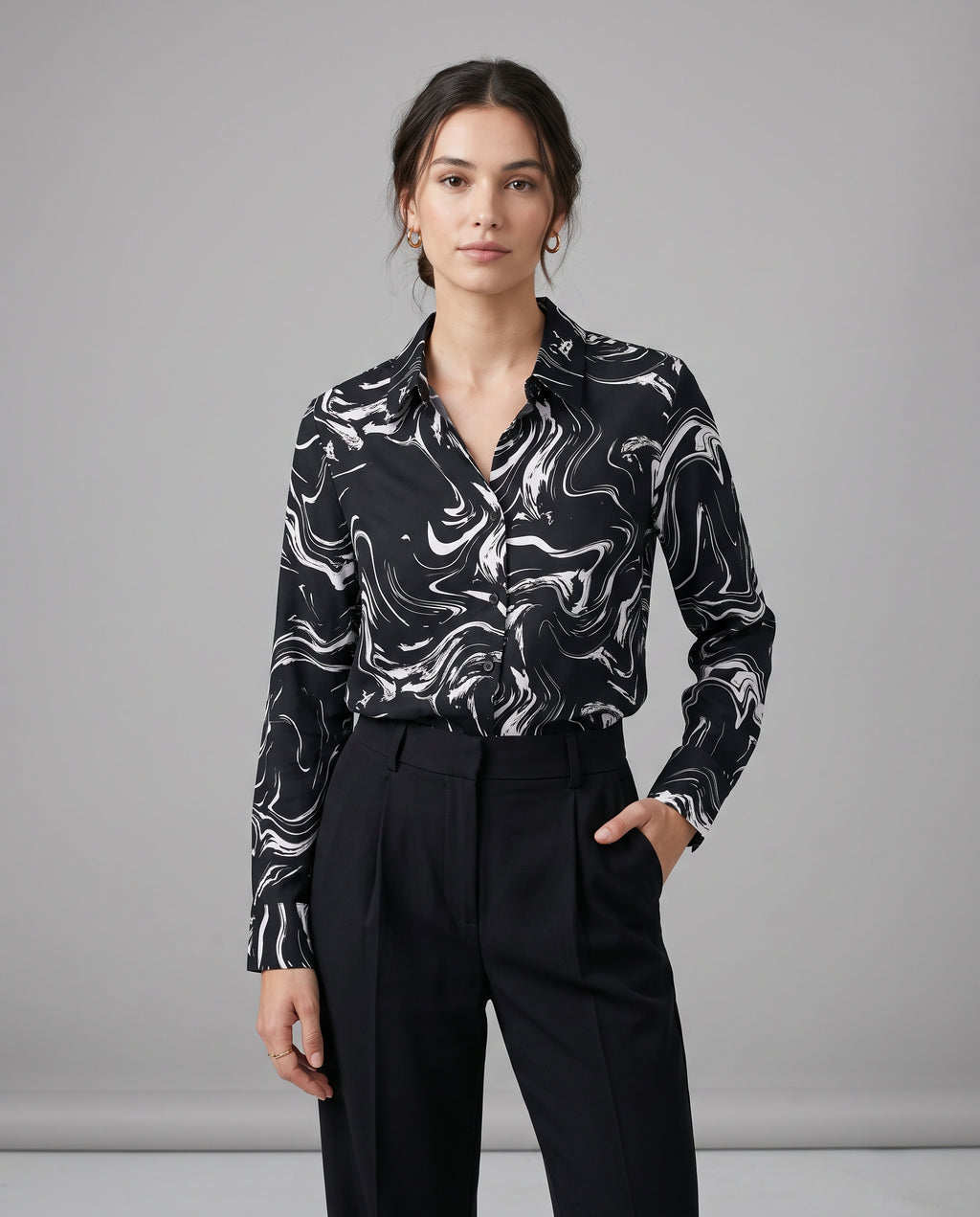 The Marble Print Collared Blouse