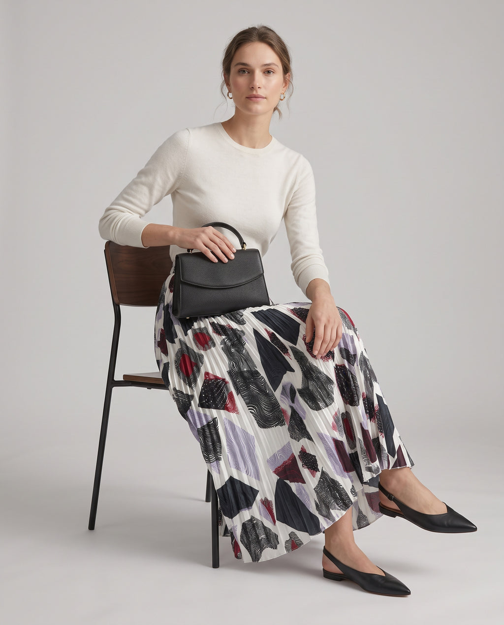 Monochrome Mosaic Pleated Maxi Skirt
