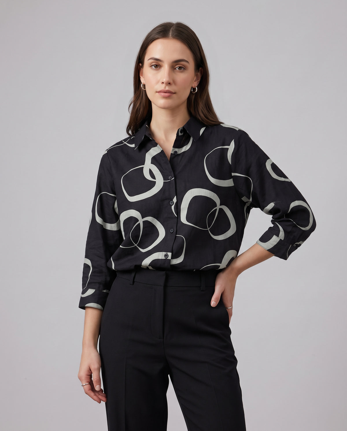 Halo Rings Printed Shirt – Black & Sage