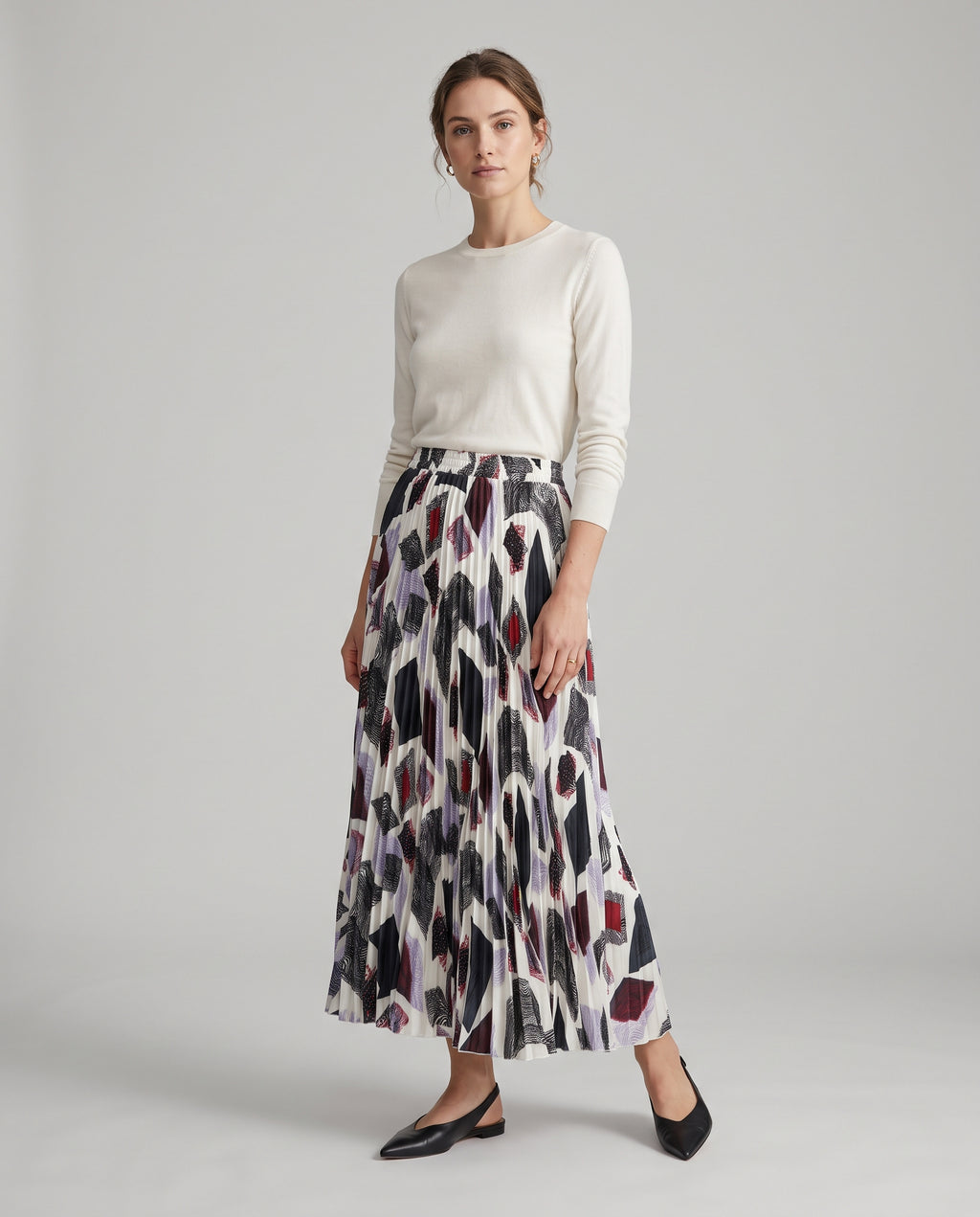 Monochrome Mosaic Pleated Maxi Skirt