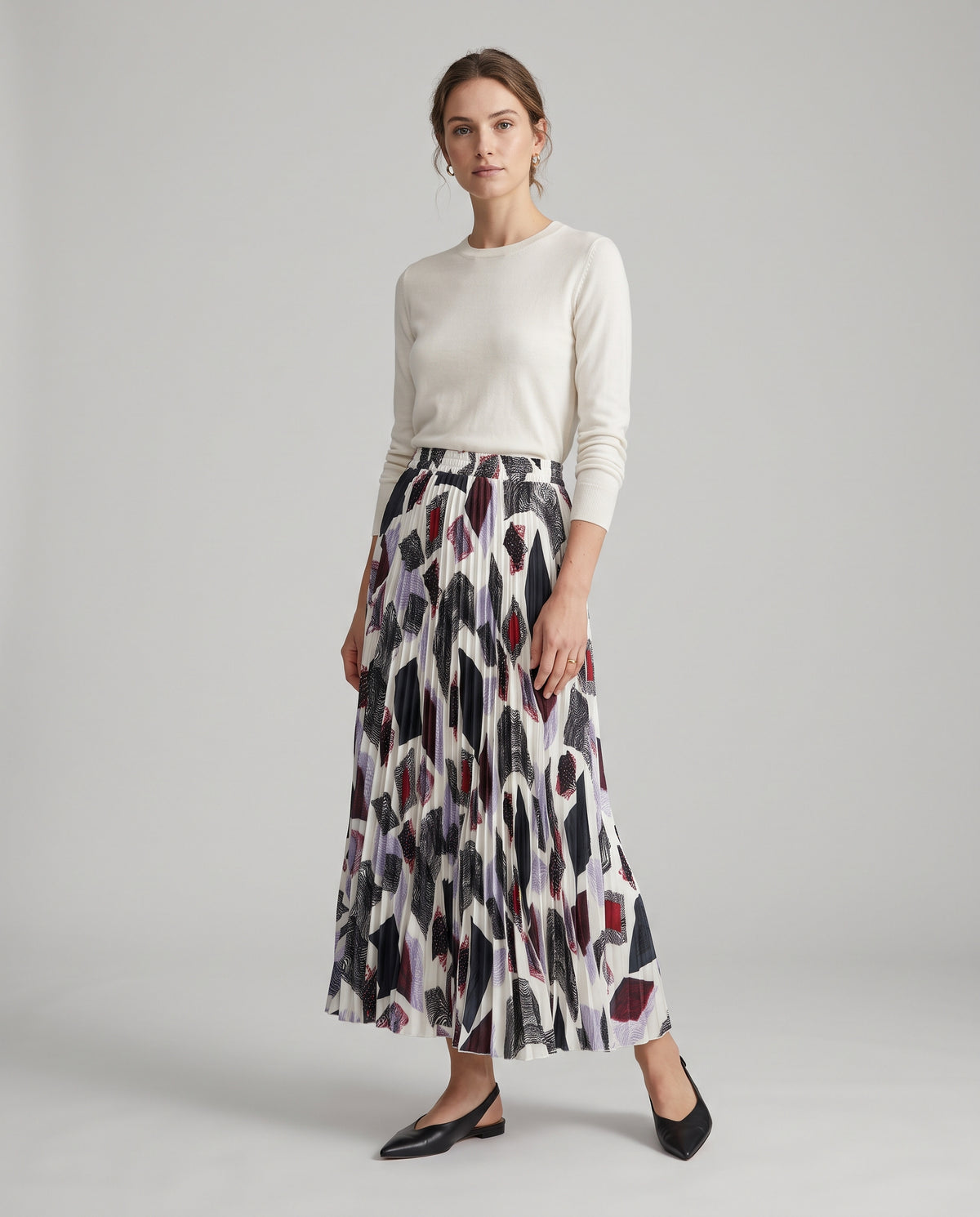 Monochrome Mosaic Pleated Maxi Skirt