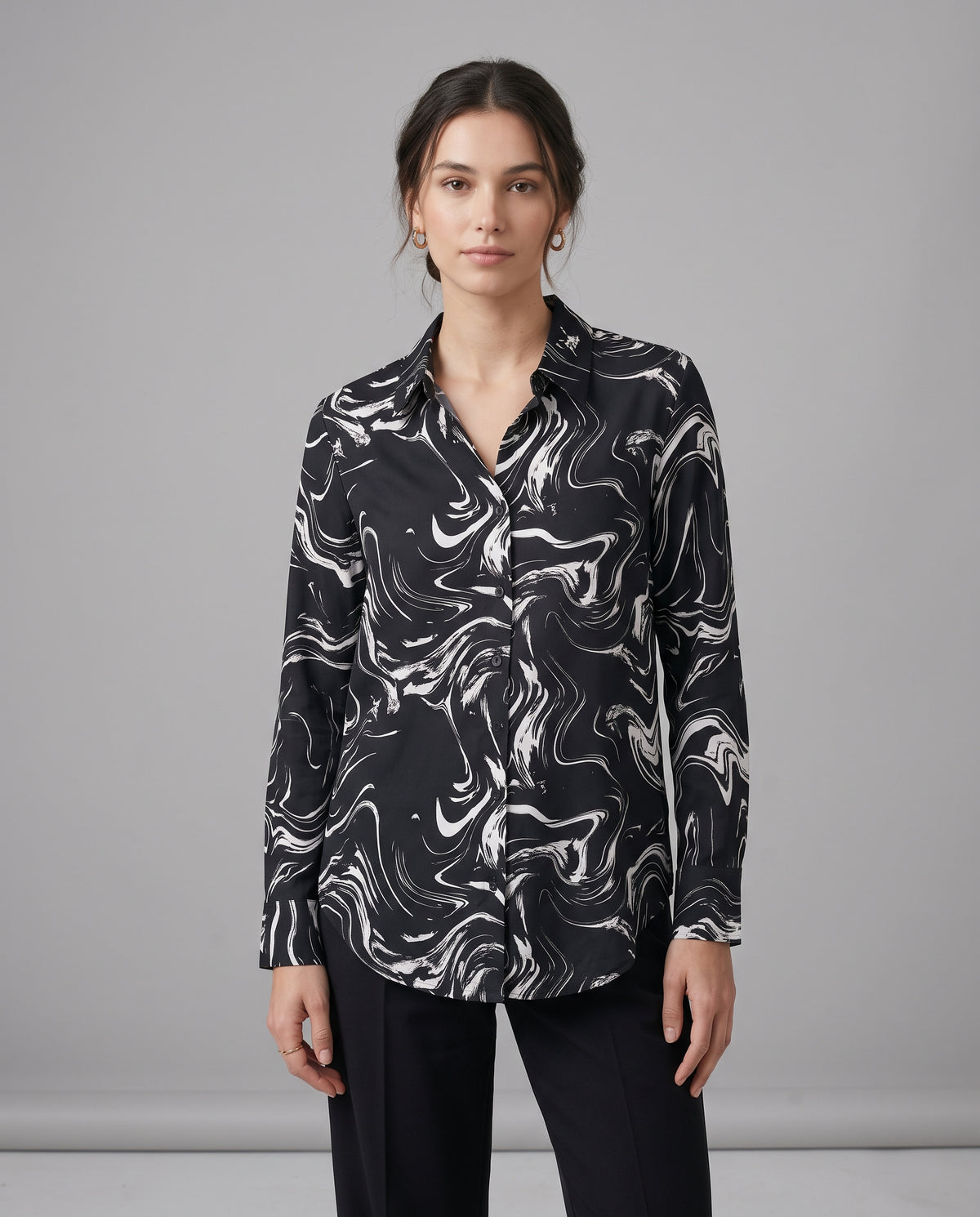 The Marble Print Collared Blouse