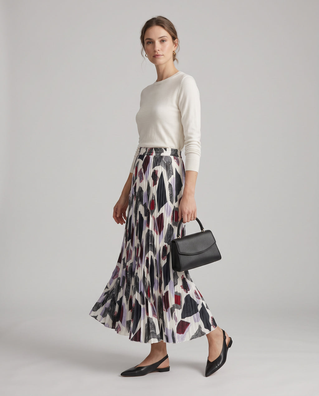 Monochrome Mosaic Pleated Maxi Skirt