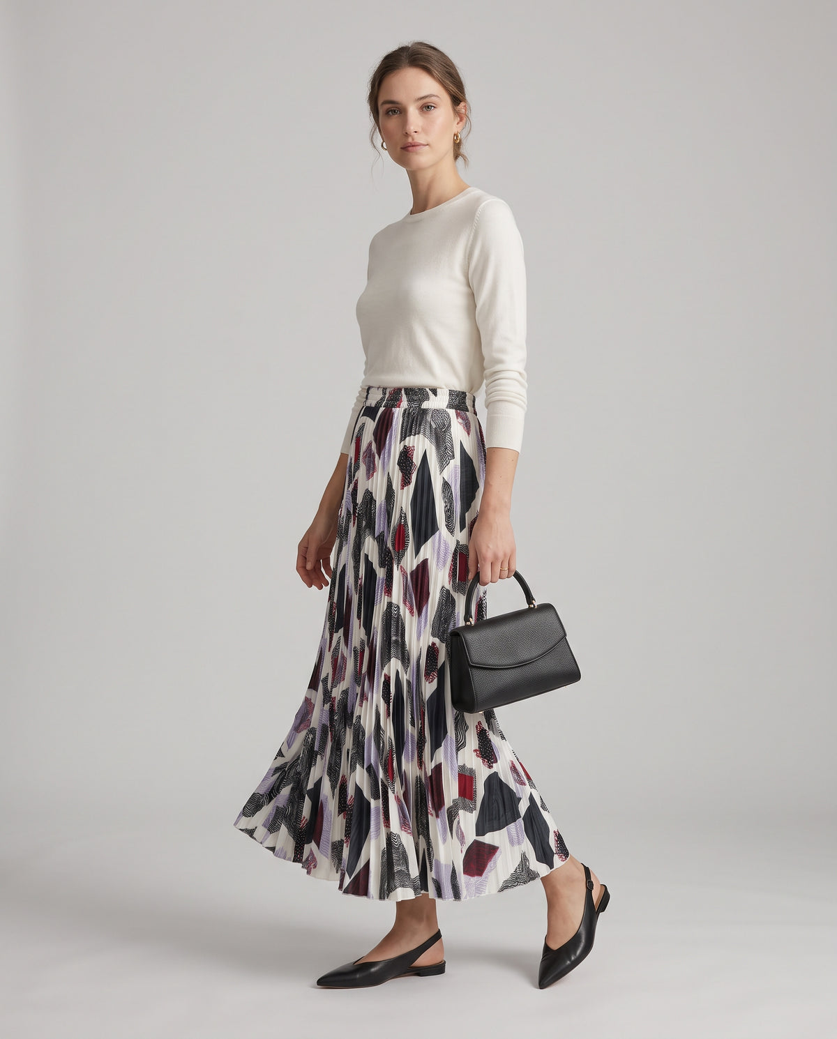 Monochrome Mosaic Pleated Maxi Skirt