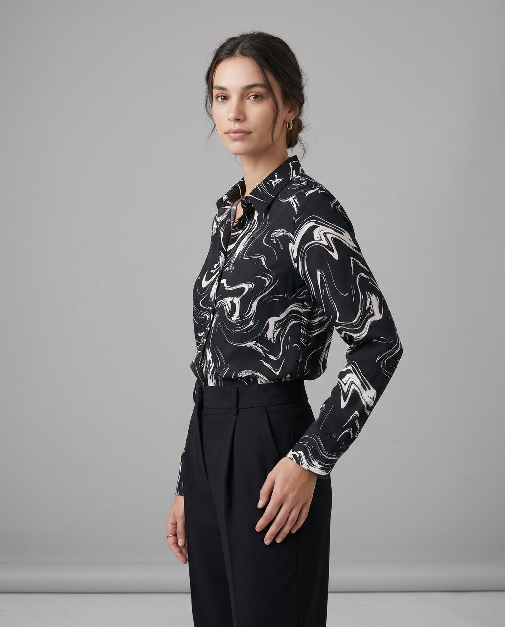 The Marble Print Collared Blouse