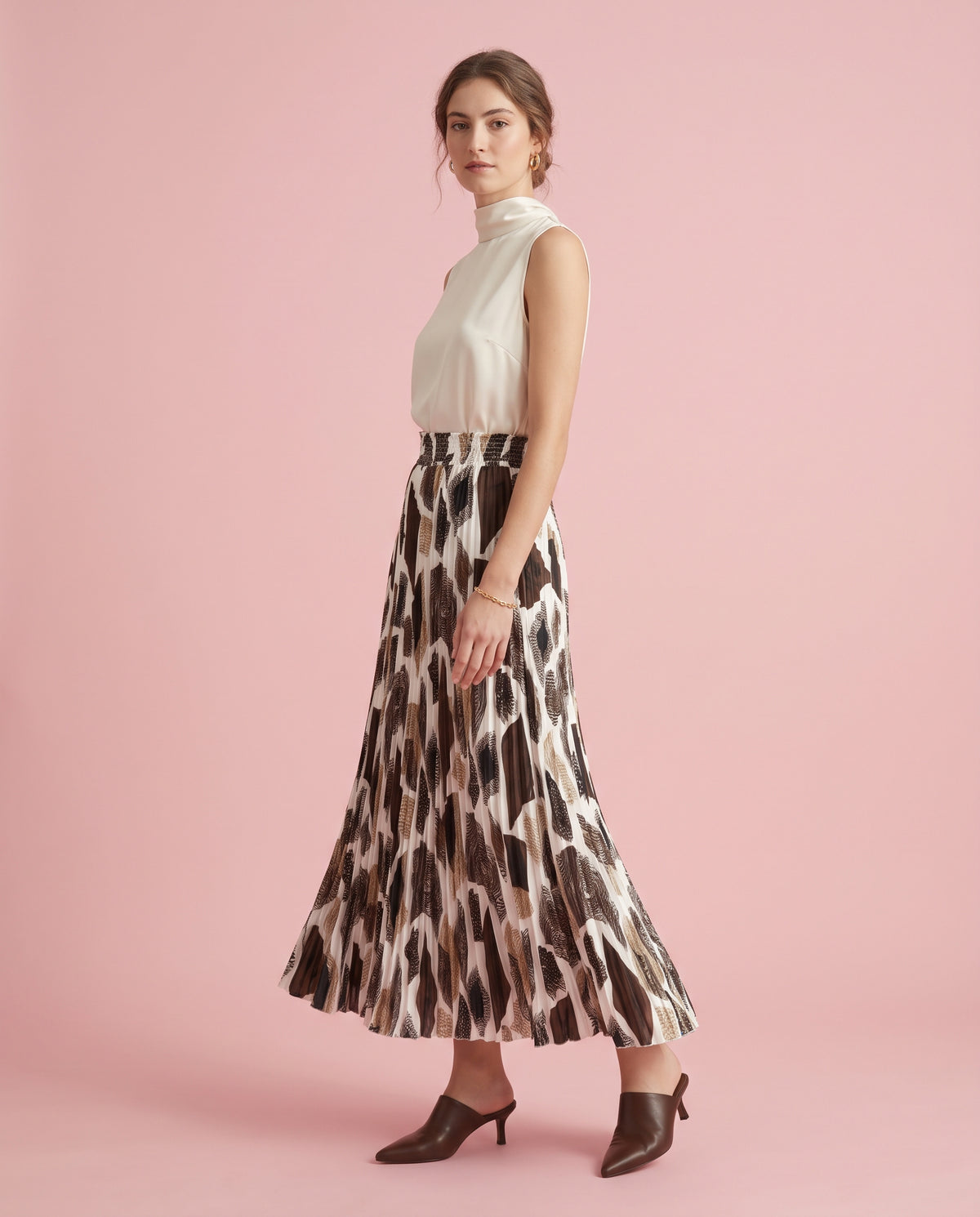 Mocha Mosaic Pleated Maxi Skirt