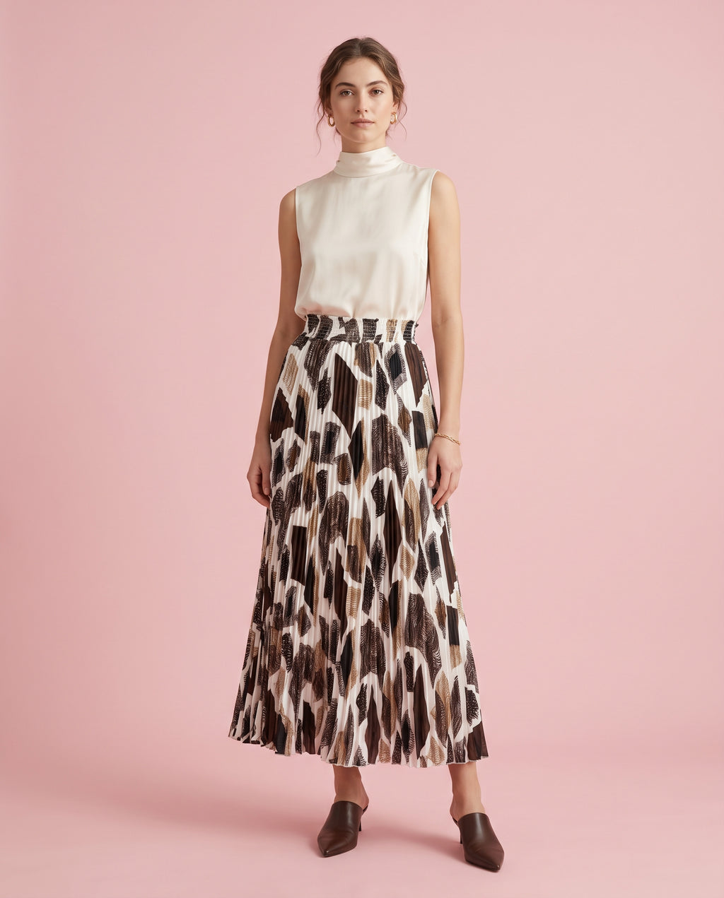 Mocha Mosaic Pleated Maxi Skirt