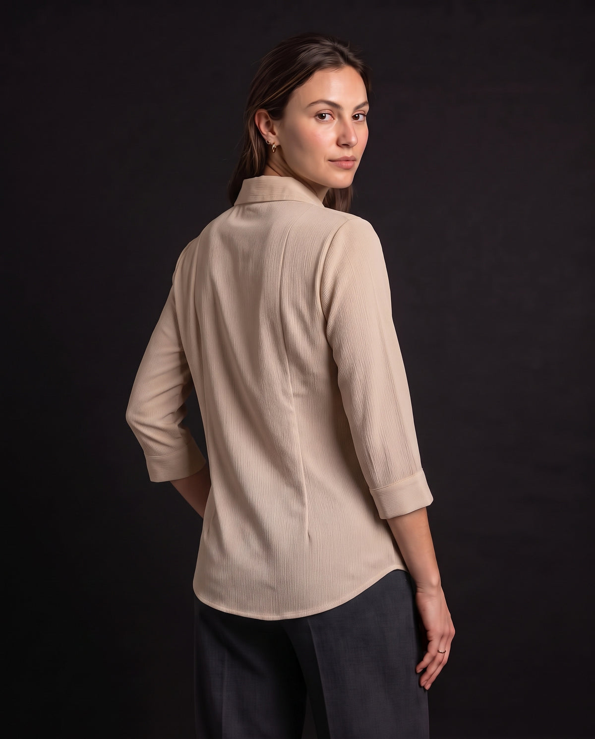 Tailored Satin-Touch Shirt - Beige