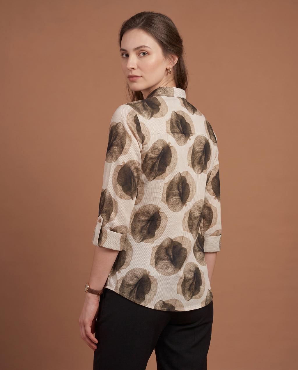 Skeleton Leaf Print Shirt – Ivory & Mocha