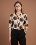 Skeleton Leaf Print Shirt – Ivory & Mocha