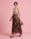 Peony Print Organza Maxi Skirt (Bronze)