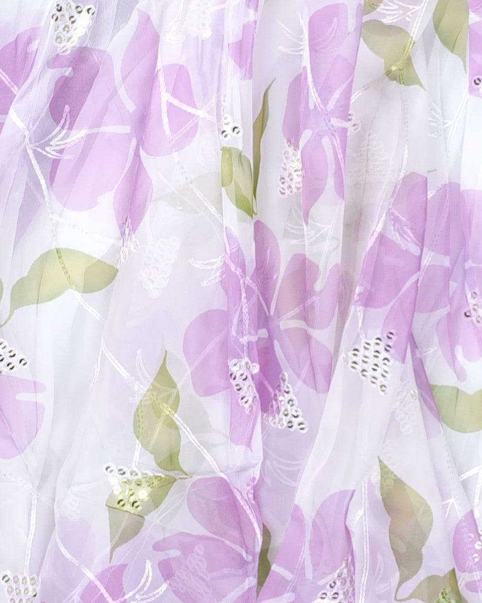 Rose Bloom Sequin Embroidered Maxi Skirt (ilac)