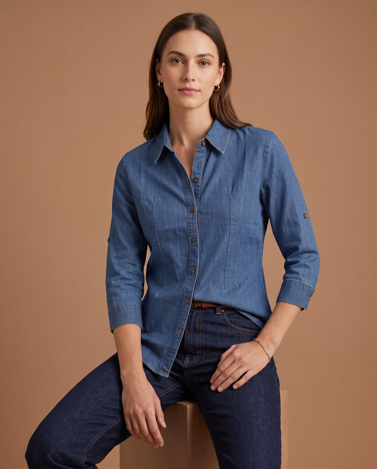 Classic Fitted Denim Shirt – Mid Blue