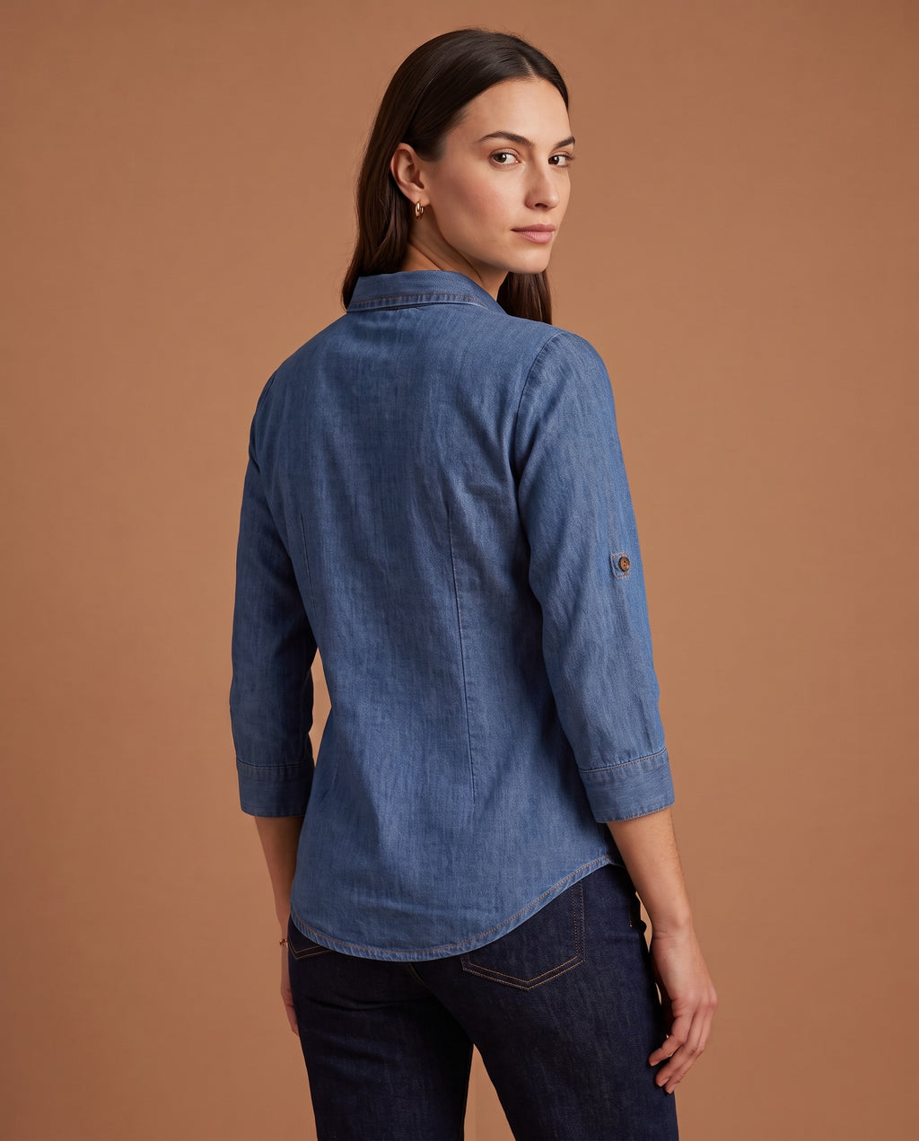 Classic Fitted Denim Shirt – Mid Blue