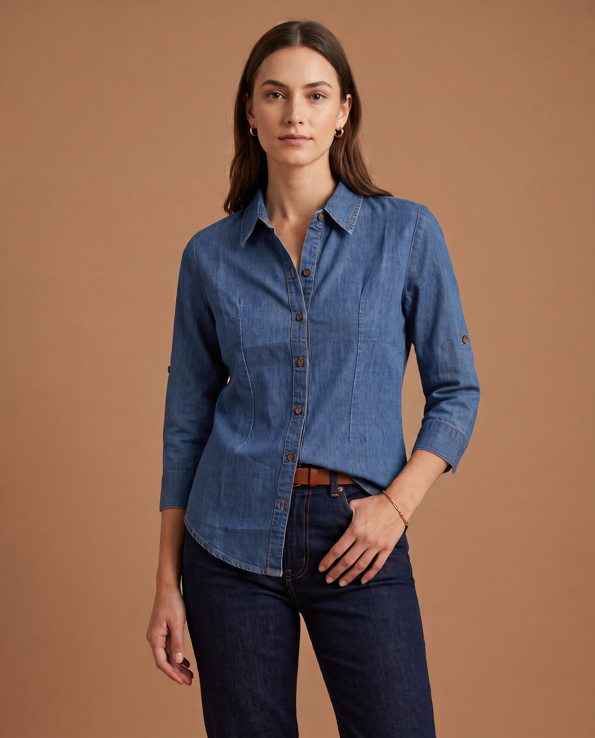 Classic Fitted Denim Shirt – Mid Blue