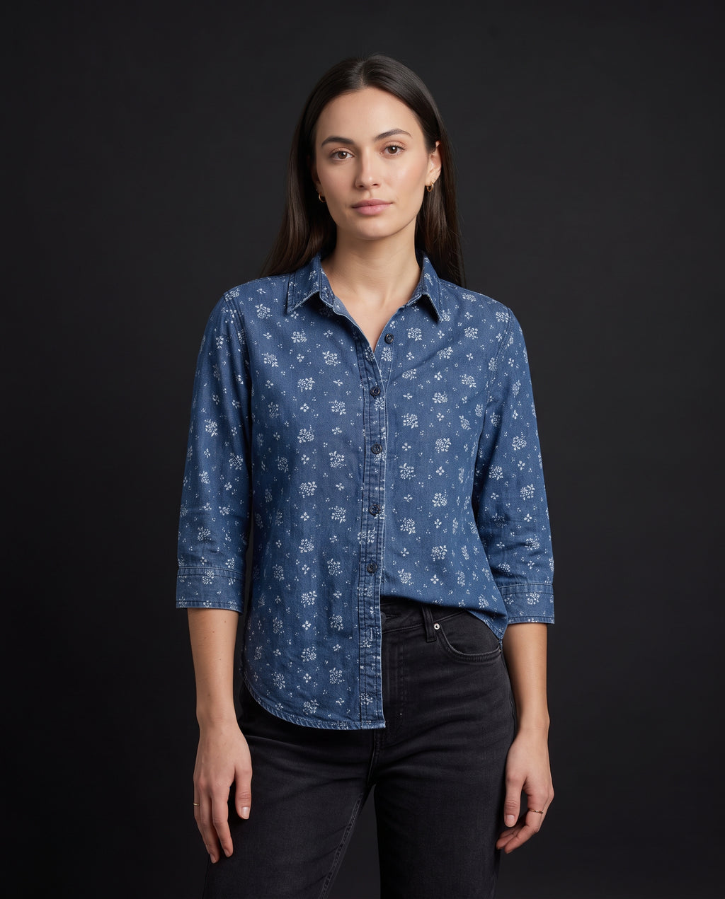 Ditsy Floral Denim Shirt – Indigo